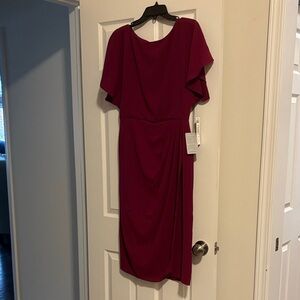 Maggy London Burgundy Midi Dress with Flutter Sleeves